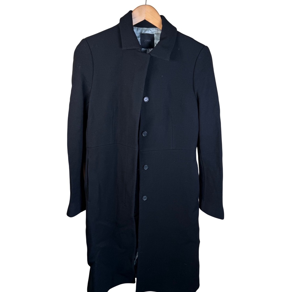 J.Crew Classic Lady Day Coat Womens Black Italian Wool Tailored Long Old Money - Picture 4 of 10